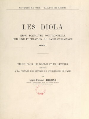 cover image of Les Diola, essai d'analyse fonctionnelle sur une population de Basse-Casamance (1)